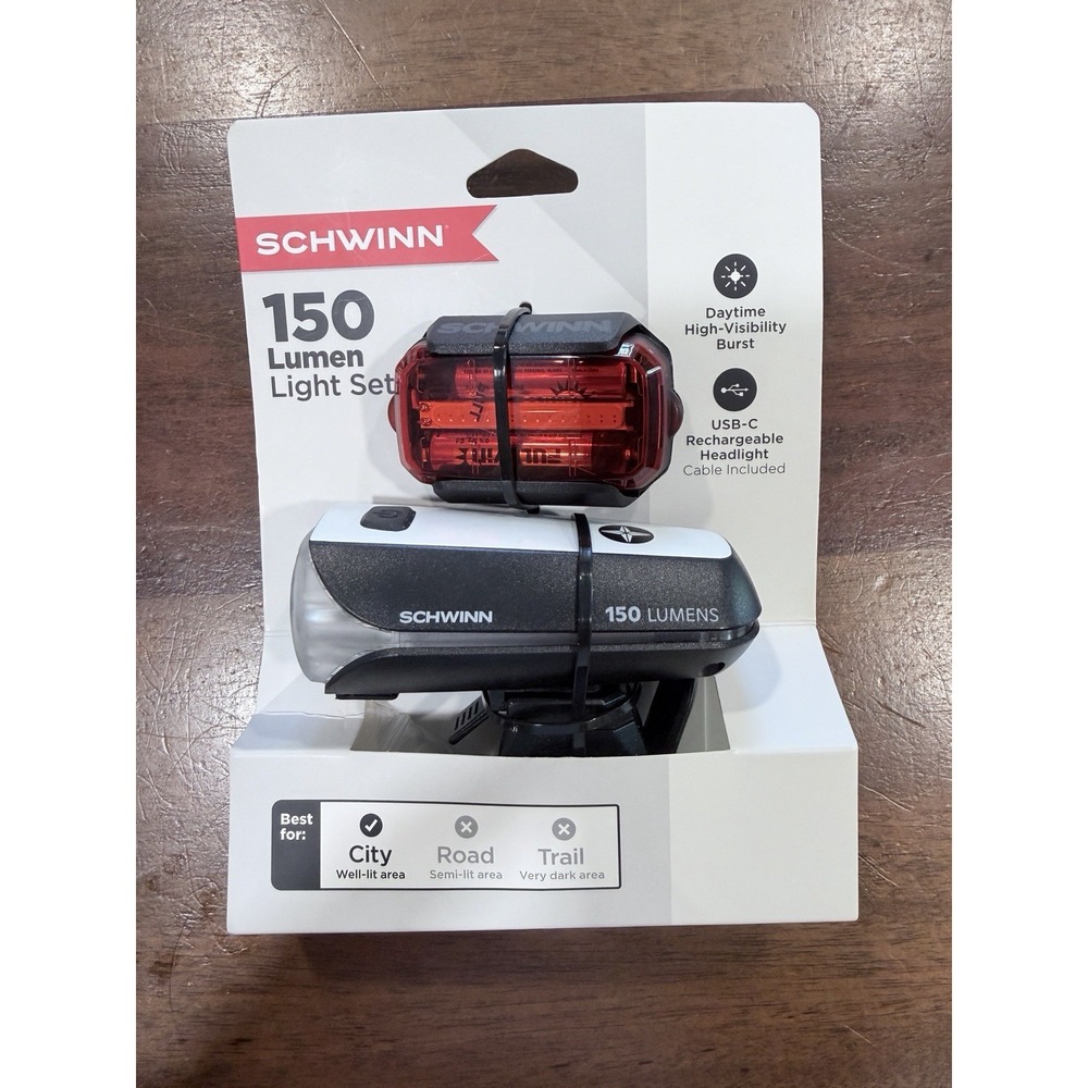 Schwinn 150 Lumen Bike Light Set Accessory Mount SW80700 Black USB Rechargeable
